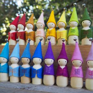 Waldorf Steiner Rainbow Gnome Peg Doll With Bell Hat