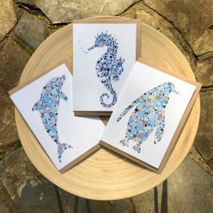 Set of 3 Sea Animal Watercolour Art Greeting Cards - Seahorse, Penguin & Dolphin