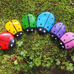 Handpainted Ladybird Pebble in Rainbow Colours