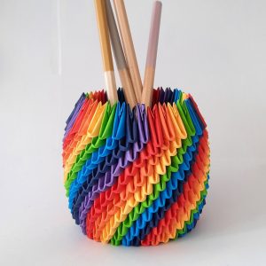 Rainbow Origami Pen Holder Desk Accessory