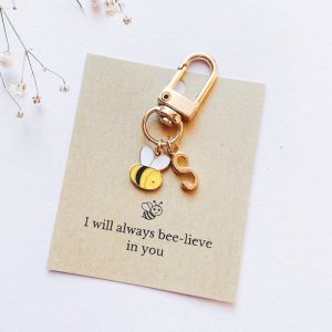 Personalised Bee Charm Keychain with Initials