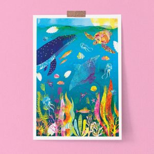 Bright Sea Life Illustration Wall Art Print