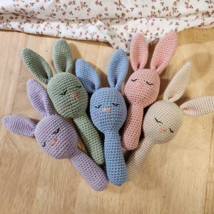 Handmade Sleeping Bunny Crochet Baby Rattle