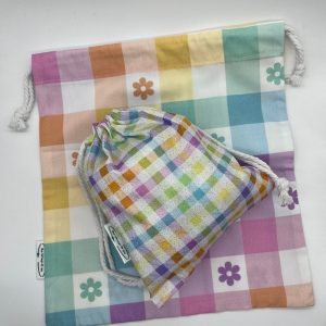 Rainbow Gingham Reusable Fabric Gift Bags