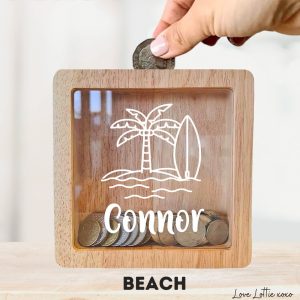 Surf Themed Timber & Acrylic Money Box
