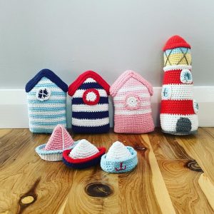 Handmade Crochet Seaside Toy Set - Cabins, Boats & Lighthouse