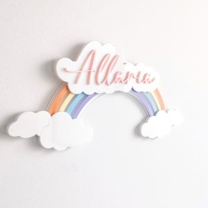 Personalised Rainbow and Clouds Wall Plaque