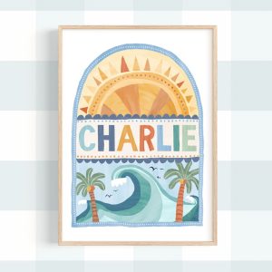 Surf Beach Art Personalised Name Wall Print