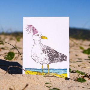 Silver Seagull Wearing a Party Hat Greeting Card