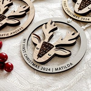 My First Christmas Personalised Reindeer Wood Christmas Ornament