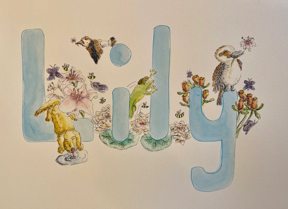 Personalised Watercolour Baby Name Art Painting for Nursery
