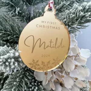 Personalised Mirror Finish Christmas Tree Ornament First Christmas