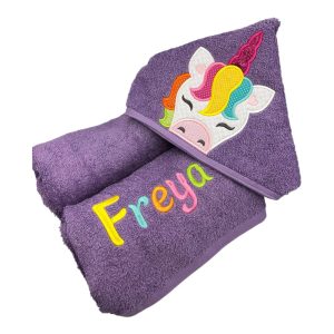 Personalised Rainbow Unicorn Themed Hooded Towel for Kids