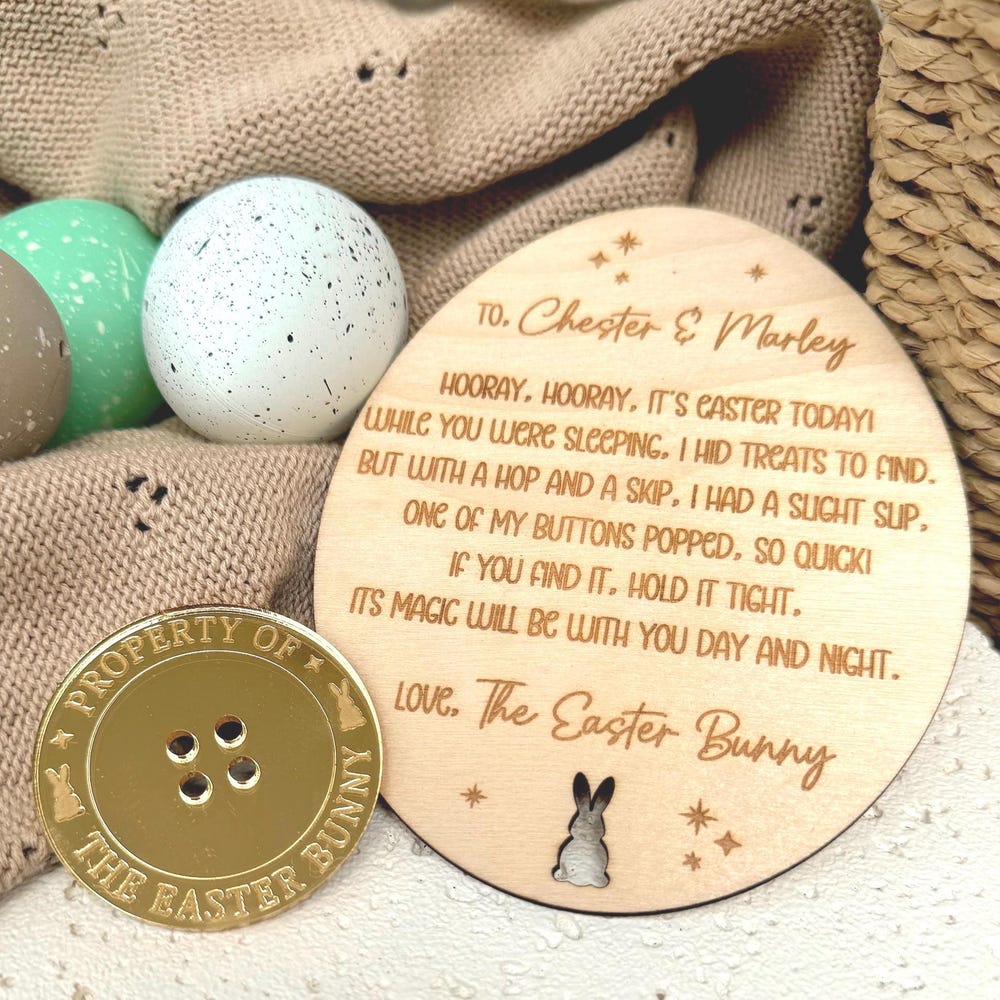 Easter Bunny Lost Button Hunt Token & Plaque