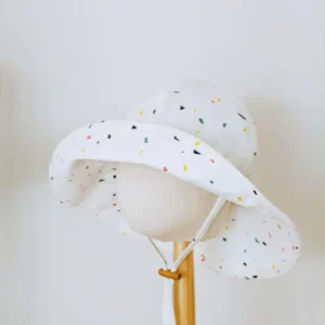 White Terrazzo Wide Brim Unisex Kids Cotton Sun Hat
