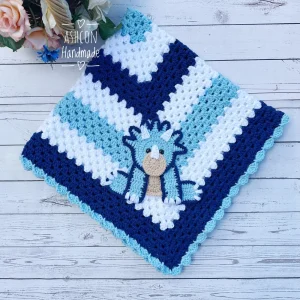 Crochet Baby Blanket with Dinosaur Applique