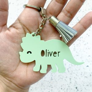 Personalised Triceratops Dinosaur Bag Tag or Keyring Charm