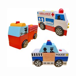 Wooden Stacking Toys, 3 Emergency Vehicles