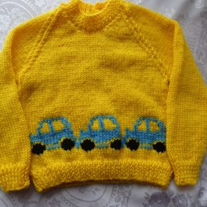 Hand Knitted Jumper with Cars Detail, Sizes 1 to 4