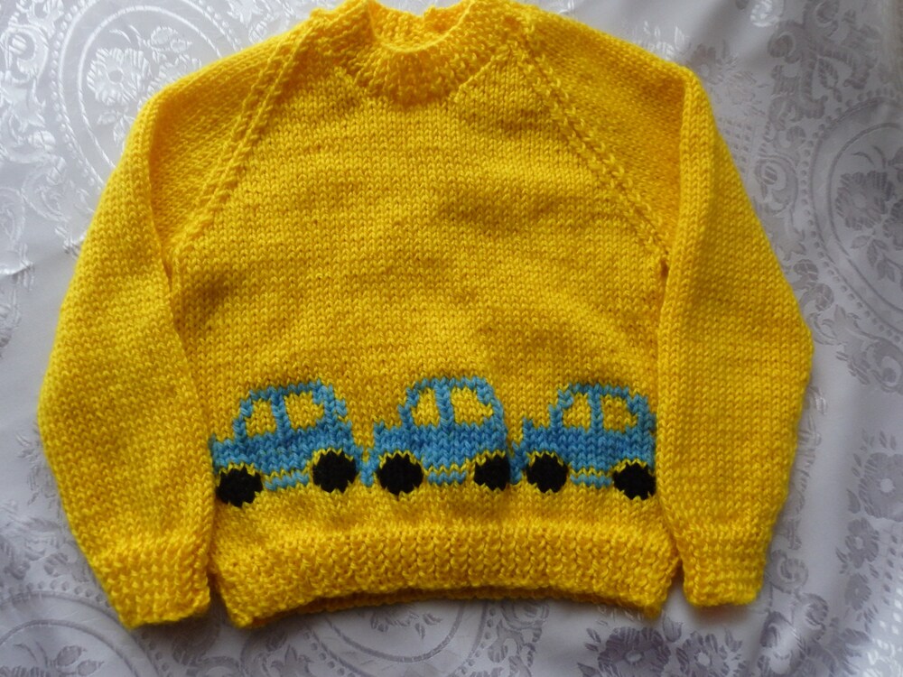 Hand Knitted Jumper with Cars Detail, Sizes 1 to 4