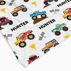 Personalised Monster Trucks Kids Cosy Blanket
