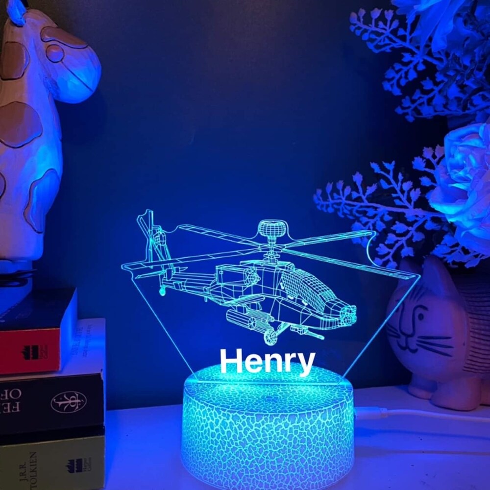 Personalised Helicopter Acrylic Night Light, 16 Colours Remote