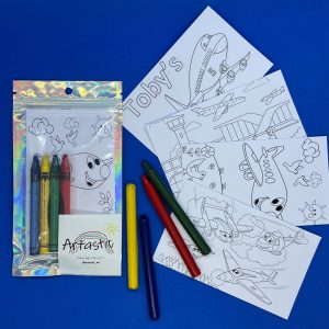 Personalised Plane Crayon Colouring Kit Party Favour, Other Themes Available
