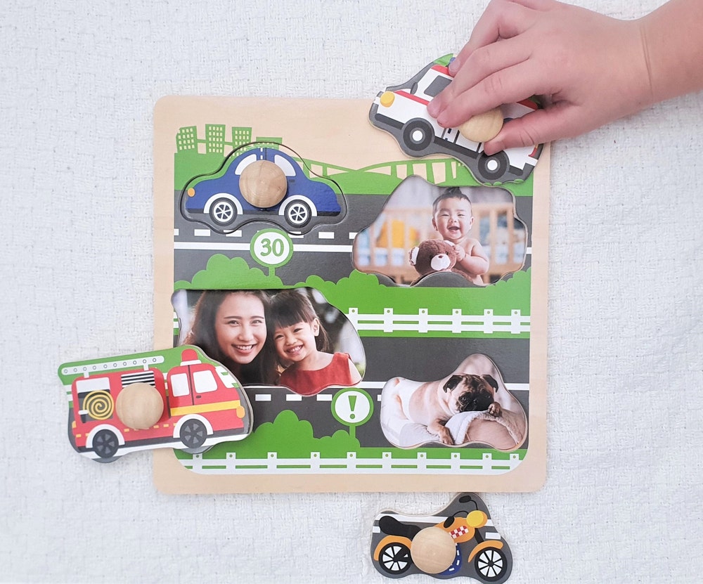 Peek-a-Boo Family Vehicles Themed Wooden Puzzle