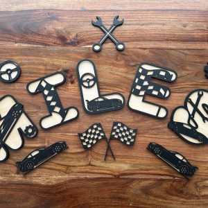 Drift Car Themed Personalised Letters Name Sign