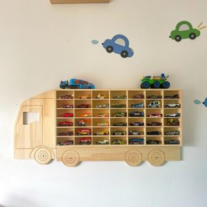 Truck Shaped Toy Car Wooden Wall Display Unit - 42 Slots