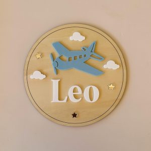 Personalised Kid's Wooden Door Sign, Plane Themed