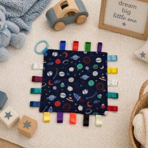 Personalised Handmade Baby Taggie Blanket: Space Themed