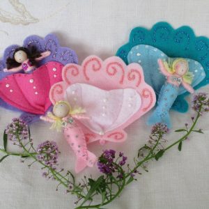 Tiny Felt Mermaid in Shell