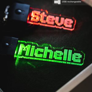 LED Personalised Acrylic Name Keyring Pixel Art Style