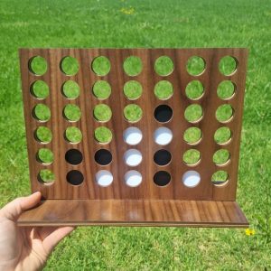 Handmade Four in a Row Game with Wooden Stand & Acrylic Pieces