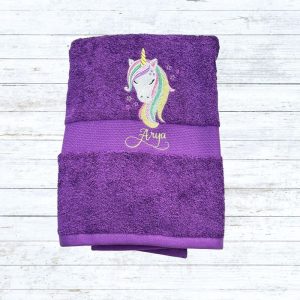 Personalised Embroidered Unicorn Kids Towel