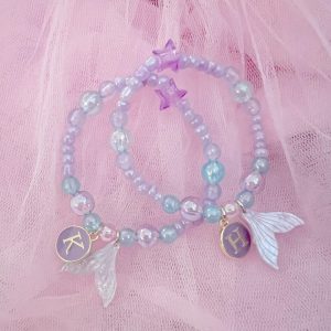 Personalised Mermaid Pastel Bracelet with Tail & Initial Charm