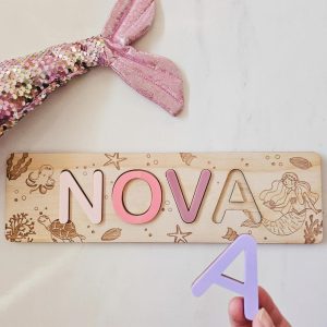 Personalised Wood & Acrylic Mermaid Name Puzzle & Room Sign