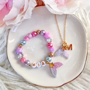 Personalised Mermaid Beaded Charm Bracelet or Necklace