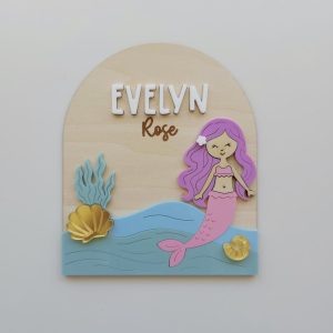 Wooden Layered Acrylic Mermaid Name Sign