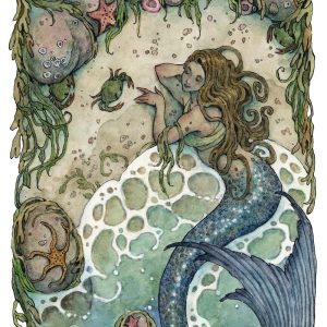 Mermaid Watercolour Fine Art Print with White Border